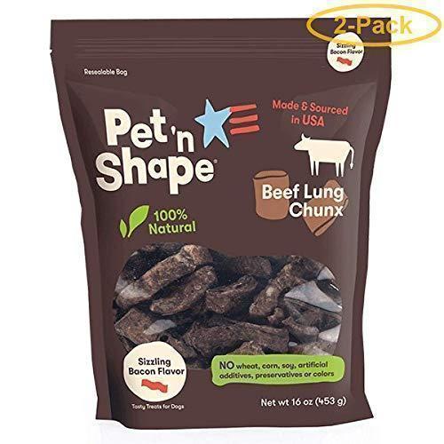 Pet 'n Shape Natural Beef Lung Chunx Dog Treats - Sizzling Bacon Flavor 1 lb Bag (2 Pack)